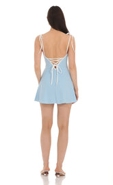 Shoulder Ties Dress in Light Blue